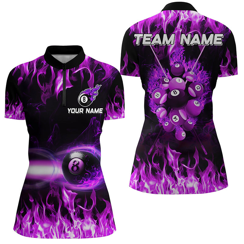 Purple 8 Ball Fire Smoke Personalized 3D Women Quarter-Zip Shirts Best Billiards Outfit TDM0445