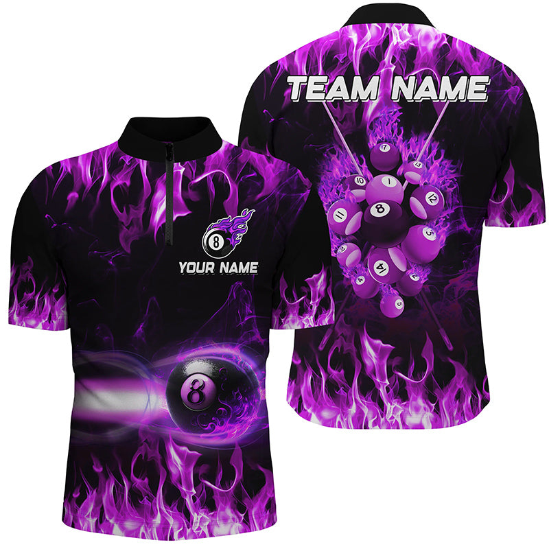 Purple 8 Ball Fire Smoke Personalized 3D Men Quarter-Zip Shirts Best Billiards Outfit TDM0445