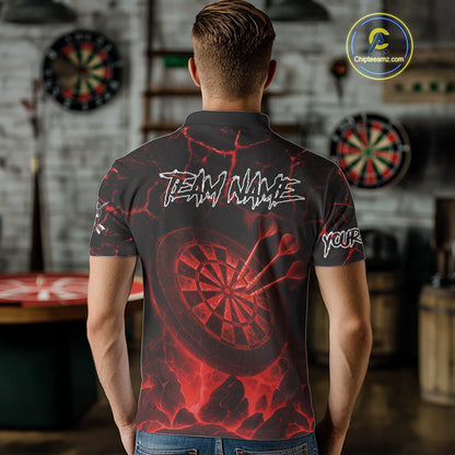 Personalized Skull Cracks Pattern Red Darts Shirt For Men Custom Dart League Jersey Polo & 1/4 Zip TDM5104