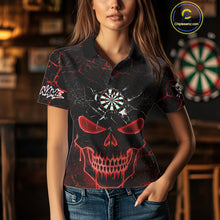 Load image into Gallery viewer, Personalized Skull Cracks Pattern Red Darts Shirt For Women Custom Dart League Jersey Polo &amp; 1/4 Zip TDM5104