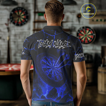 Personalized Skull Cracks Pattern Blue Darts Shirt For Men, Darts League Jersey Polo & 1/4 Zip TDM5105