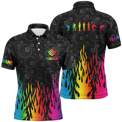 Billiard Rainbow Fire Snooker Player Silhouettes Custom 3D Men Polo Shirts, Pool Player Shirts TDM0640