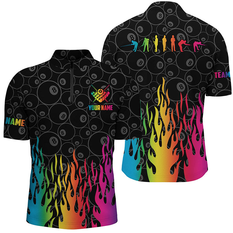 Billiard Rainbow Fire Snooker Player Custom 3D Men Quarter-Zip Shirts, Pool Player Shirts TDM0640