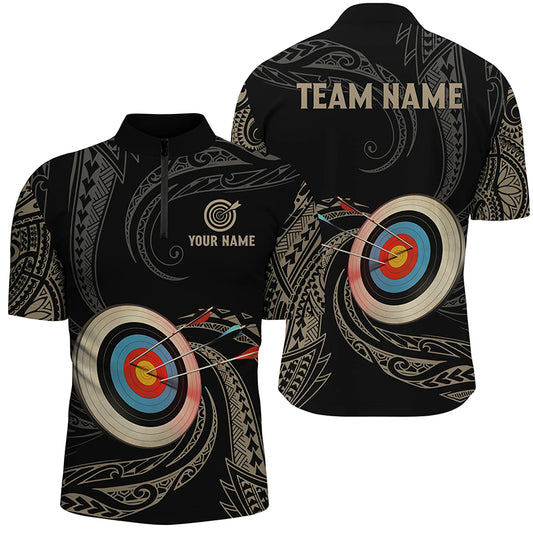 Personalized Golden Tribal Archery Quarter-Zip Shirts For Men Custom Archery Team Uniform TDM0643
