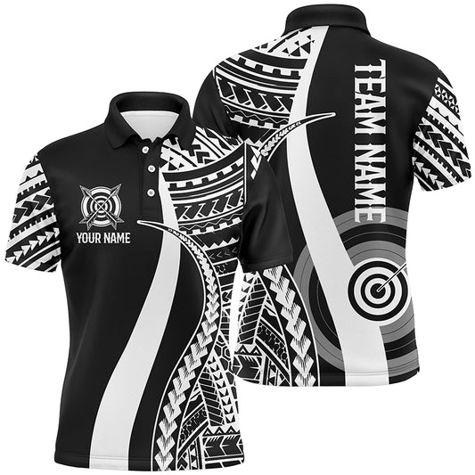 Custom Black White Tribal Pattern Archery Polo Shirts For Men, Archery Game Shirts For Team TDM0647