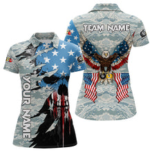 Load image into Gallery viewer, Customized Camo Ball 8 &amp; Ball 9 Eagle Flag Skull Women Billiard Shirts, US Patriotic Billiard Jersey TDM3093