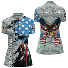 Load image into Gallery viewer, Customized Camo Ball 8 &amp; Ball 9 Eagle Flag Skull Women Billiard Shirts, US Patriotic Billiard Jersey TDM3093