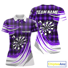 Load image into Gallery viewer, Personalized Purple Dartboard Plaid Womens Darts Shirt Custom Darts Jersey Team Polo &amp; 1/4 Zip TDM5327