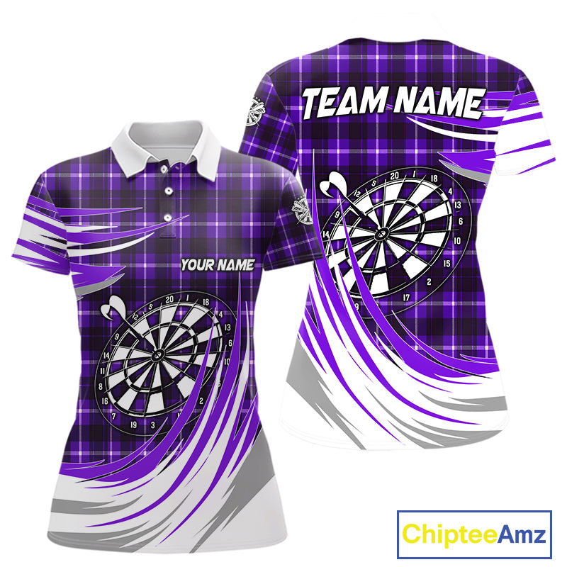 Personalized Purple Dartboard Plaid Womens Darts Shirt Custom Darts Jersey Team Polo & 1/4 Zip TDM5327
