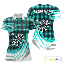 Load image into Gallery viewer, Personalized Turquoise Dartboard Plaid Womens Darts Shirt Custom Darts Jersey Team Polo &amp; 1/4 Zip TDM5328