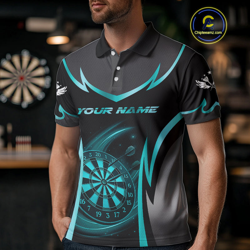 Turquoise Dartboard Lightning Darts Polo & 1/4 Zip Custom Darts Shirt For Men, Darts Team Jersey TDM5333