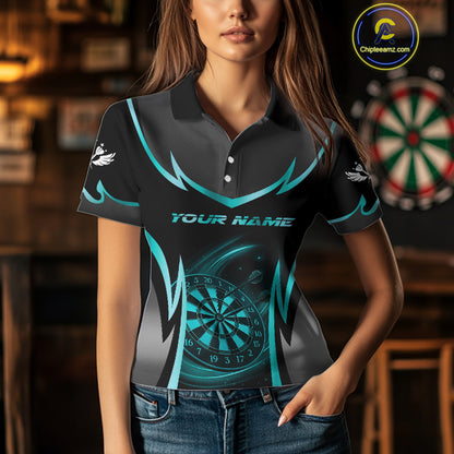 Turquoise Dartboard Lightning Darts Polo & 1/4 Zip Custom Darts Shirt For Women, Darts Team Jersey TDM5333