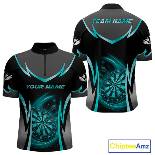 Turquoise Dartboard Lightning Darts Polo & 1/4 Zip Custom Darts Shirt For Men, Darts Team Jersey TDM5333