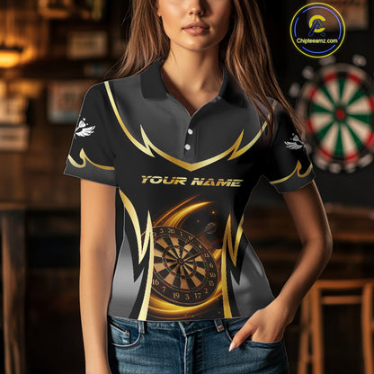 Gold Dartboard Lightning Darts Polo & 1/4 Zip Custom Darts Shirt For Women, Darts Team Jersey TDM5334