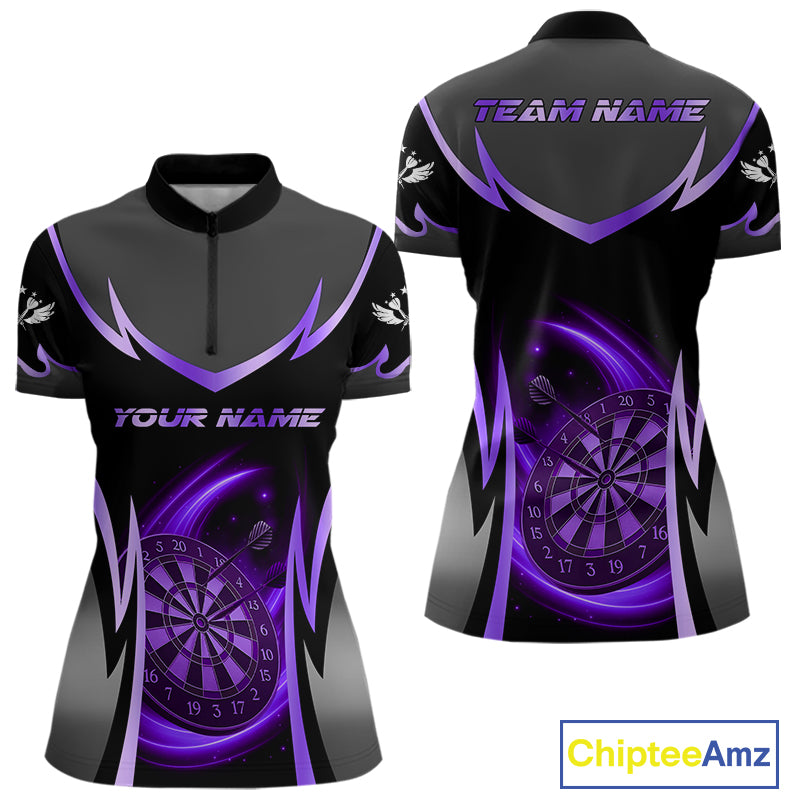 Purple Dartboard Lightning Darts Polo & 1/4 Zip Custom Darts Shirt For Women, Darts Team Jersey TDM5335