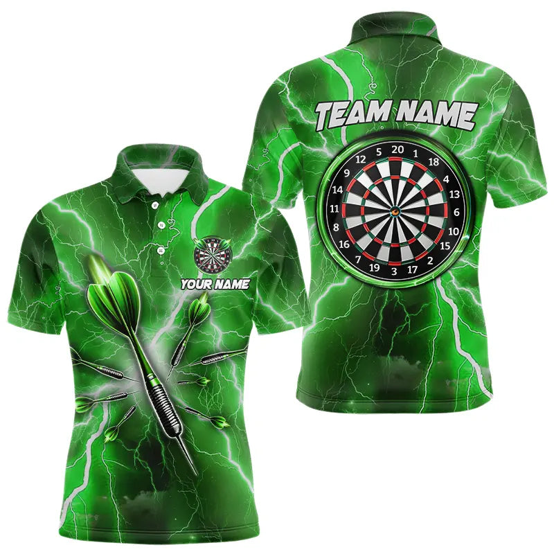 Green Thunder Lightning 3D Women Darts Polo & Quarter Zip Custom Dart Shirts For Men Dart Jerseys TDM3338