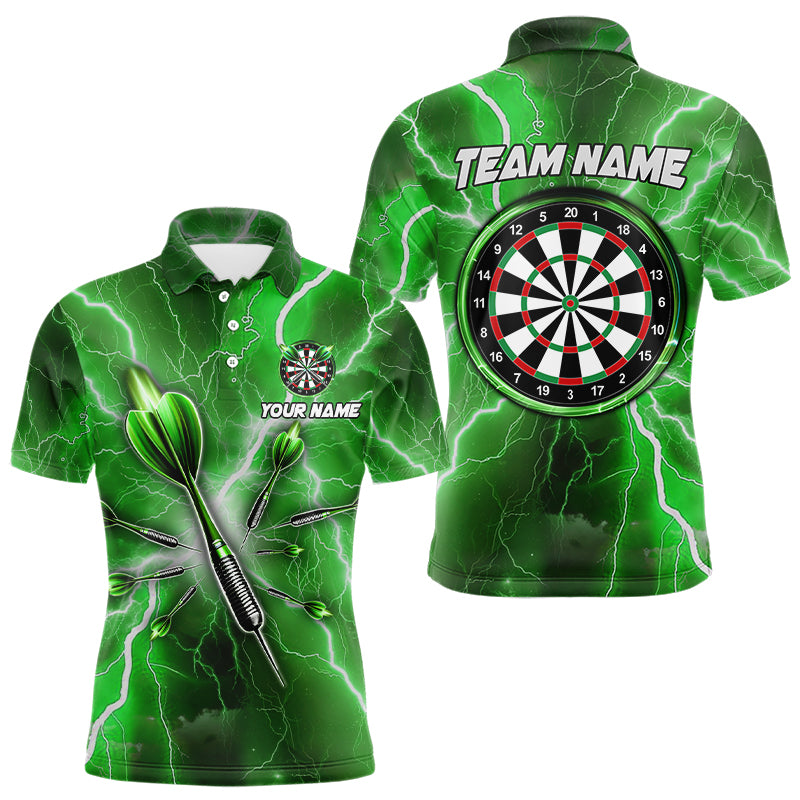 Green Thunder Lightning Darts Polo & Quarter Zip Custom Dart Shirts For Men Dart Jerseys TDM3338