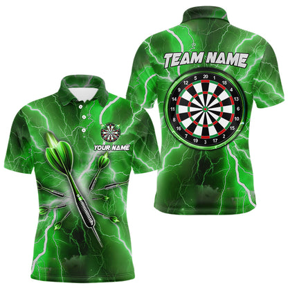 Green Thunder Lightning Darts Polo & Quarter Zip Custom Dart Shirts For Men Dart Jerseys TDM3338