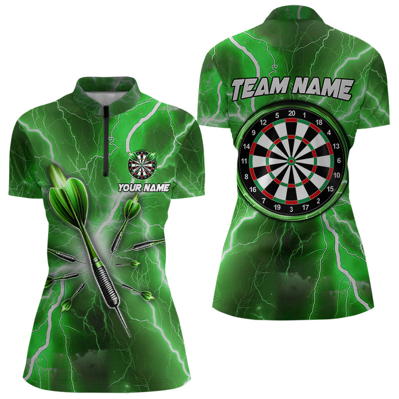 Green Thunder Lightning Darts Polo & Quarter Zip Custom Dart Shirts For Women Dart Jerseys TDM3338