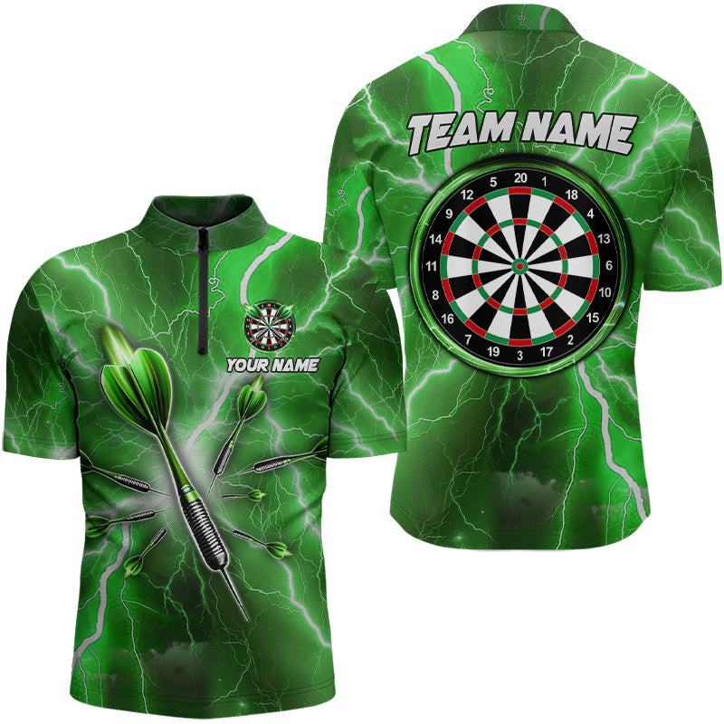Green Thunder Lightning Darts Polo & Quarter Zip Custom Dart Shirts For Men Dart Jerseys TDM3338