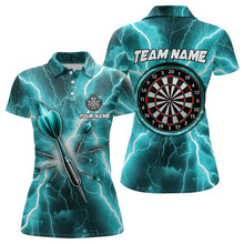 Load image into Gallery viewer, Turquoise Thunder Lightning 3D Women Darts Polo &amp; Quarter Zip Custom Dart Shirt For Women Dart Jersey TDM3339