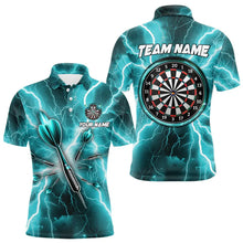 Load image into Gallery viewer, Turquoise Thunder Lightning 3D Men Darts Polo &amp; Quarter Zip Custom Dart Shirt For Men Dart Jersey TDM3339