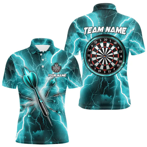 Turquoise Thunder Lightning 3D Men Darts Polo & Quarter Zip Custom Dart Shirt For Men Dart Jersey TDM3339