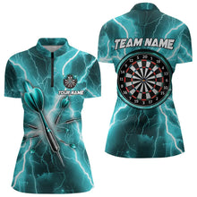 Load image into Gallery viewer, Turquoise Thunder Lightning 3D Women Darts Polo &amp; Quarter Zip Custom Dart Shirt For Women Dart Jersey TDM3339