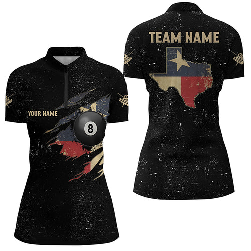 Custom Retro Texas Flag Billiard Women Quarter-Zip Shirt, Patriotic Billiard Jerseys Uniform TDM1155