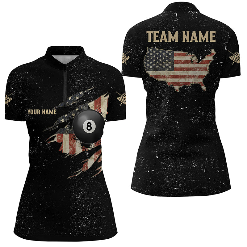 Custom Retro US Flag Billiard Women Quarter-Zip Shirt, Patriotic Billiard Jerseys Uniform TDM1156