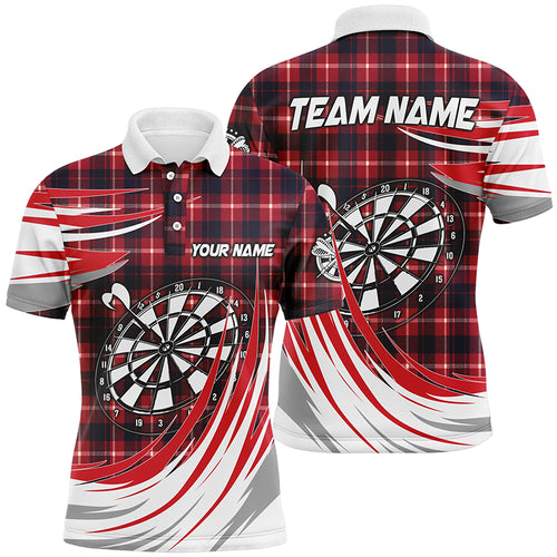 Personalized Red Darts Board Plaid Pattern Men Darts Polo Shirts Custom Darts Team Jersey Attire TDM1537