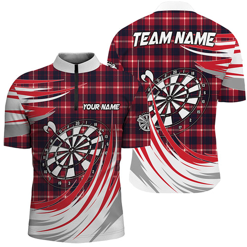 Personalized Red Darts Board Plaid Men Darts Quarter-Zip Shirts Custom Darts Team Jersey TDM1537