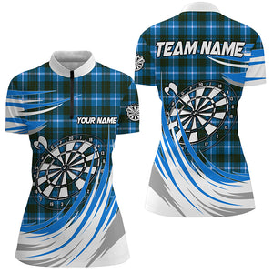 Personalized Blue Darts Board Plaid Pattern Women Darts Shirts Custom Darts Team Jersey Attire TDM1538