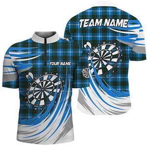 Personalized Blue Darts Board Plaid Pattern Men Darts Shirts Custom Darts Team Jersey Attire TDM1538