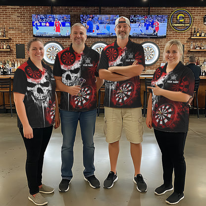 Personalized Red Grunge Skull Darts Shirt For Women Custom Darts Jersey Team Polo & Quarter Zip TDM6430