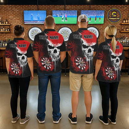 Personalized Red Grunge Skull Darts Shirt For Women Custom Darts Jersey Team Polo & Quarter Zip TDM6430