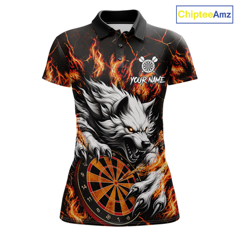 Custom Orange Dartboard Wolf Darts Shirt For Women, Fire Darts Team Jersey Polo & Quarter Zip TDM6433