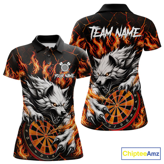 Custom Orange Dartboard Wolf Darts Shirt For Women, Fire Darts Team Jersey Polo & Quarter Zip TDM6433