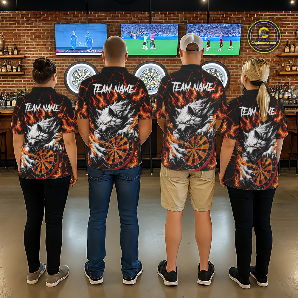 Custom Orange Dartboard Wolf Darts Shirt For Women, Fire Darts Team Jersey Polo & Quarter Zip TDM6433