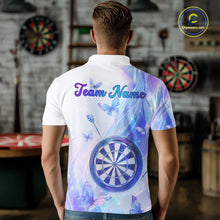 Load image into Gallery viewer, Person wearing a shirt with a dartboard design and 'Team Name' text in a room with dartboards.