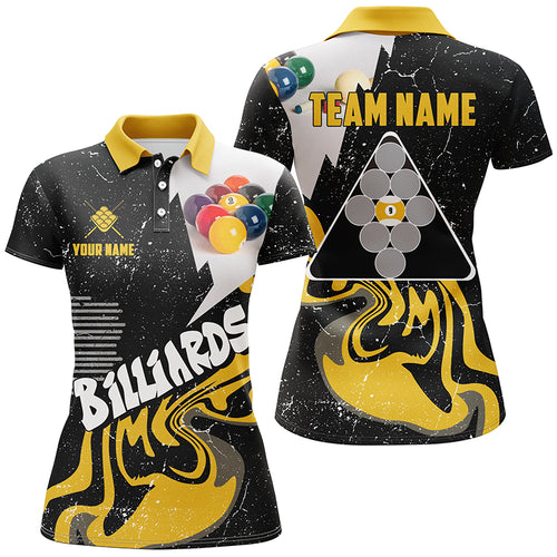 Personalized 9 Ball Billiard Shirts For Women Custom Grunge Yellow Black 9 Ball Pool Jerseys TDM1922