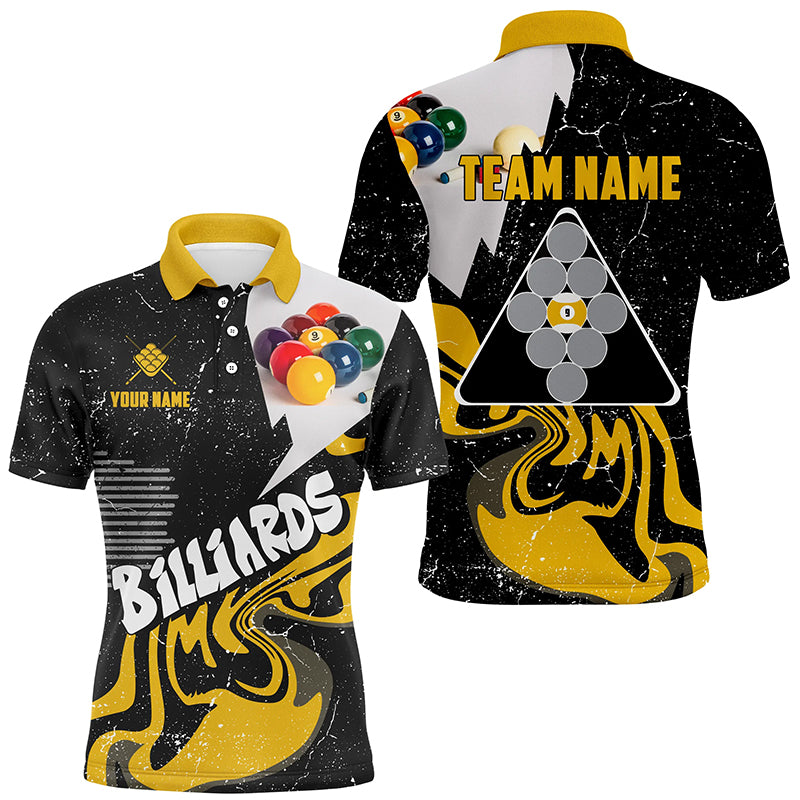 Personalized 9 Ball Billiard Shirts For Men Custom Grunge Yellow Black 9 Ball Pool Jerseys TDM1922
