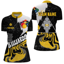 Load image into Gallery viewer, Personalized 9 Ball Billiard Shirts For Women Custom Grunge Yellow Black 9 Ball Pool Jerseys TDM1922