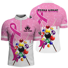 Load image into Gallery viewer, Pink Ribbon Billiard Balls Breast Cancer Awareness Pool Shirts For Men Custom Billiard Jerseys TDM2113