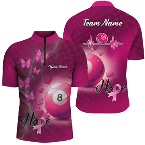 Pink 8 Ball Pool Billiard Shirts For Men Custom Name Breast Cancer Awareness Billiard Team Jerseys TDM2114