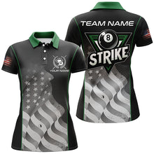 Load image into Gallery viewer, Retro American Flag Strike 8 Ball Billiard Shirts For Women Custom Patriotic Billiard Jerseys |Green TDM2115