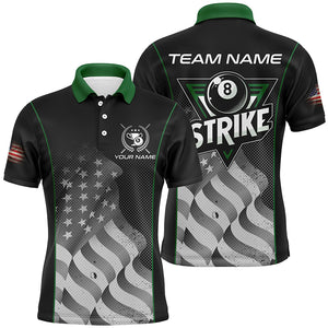 Retro American Flag Strike 8 Ball Billiard Shirts For Men Custom Patriotic Billiard Jerseys |Green TDM2115