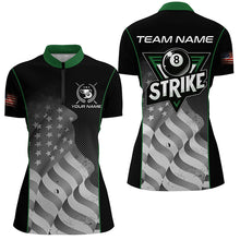 Load image into Gallery viewer, Retro American Flag Strike 8 Ball Billiard Shirts For Women Custom Patriotic Billiard Jerseys |Green TDM2115