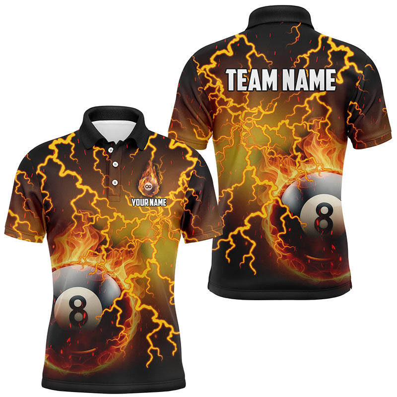 Personalized Fire 8 Ball Pool Thunder Billiard Shirts For Men, Flame Billiard Jerseys | Yellow TDM2375