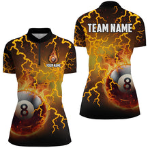 Load image into Gallery viewer, Personalized Fire 8 Ball Pool Thunder Billiard Shirts For Women, Flame Billiard Jerseys | Yellow TDM2375